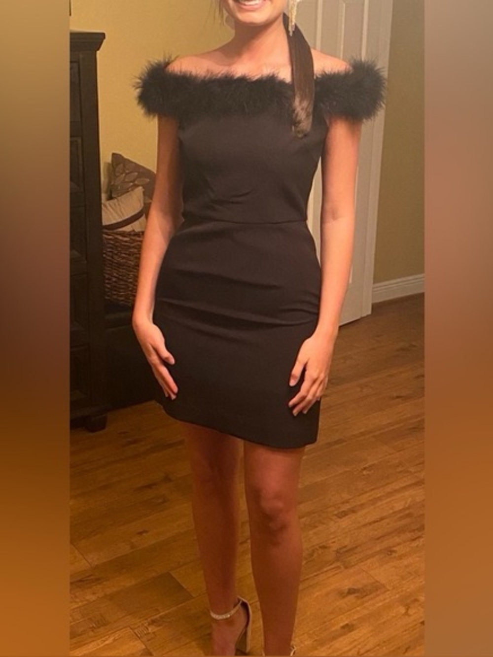 Gianni Bini Feather Off-The-Shoulder Cocktail Dress - Picture 4 of 12